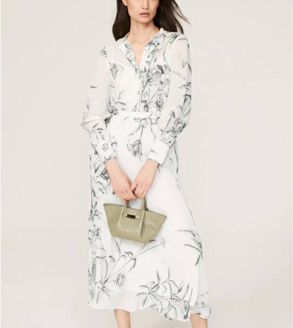 Club Monaco White Floral Dress Size 6 Pleated Chiffon Romantic Designer $289